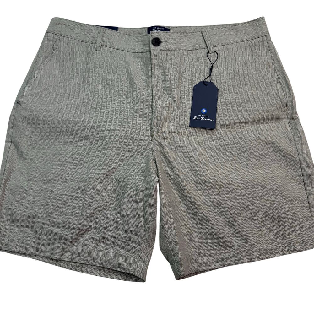 Ben Sherman Regular Fit Shorts Brown Herringbone Vetiver Size 36 NWT